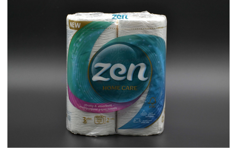 Рушник паперовий "ZEN" / 3-шаровий / білий / 50 відривів / 2шт