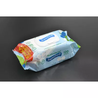 Салфетки влажные Superfresh / с клапаном / Антибактериальные / 120шт Салфетки влажные Superfresh / с клапаном / Антибактериальные / 120шт