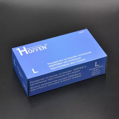 Перчатки нитриловые HOFFEN 3,5 г / фиолетовые / без пудры / не стерильные / размер-L / 50 пар Перчатки нитриловые HOFFEN 3,5 г / фиолетовые / без пудры / не стерильные / размер-L / 50 пар