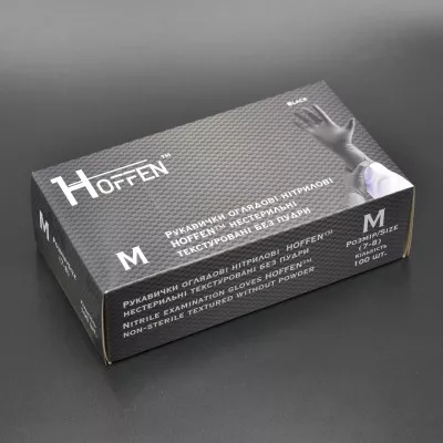 Перчатки нитриловые HOFFEN 3,5 г / черные / без пудры / не стерильные / размер-M / 50 пар Перчатки нитриловые HOFFEN 3,5 г / черные / без пудры / не стерильные / размер-M / 50 пар