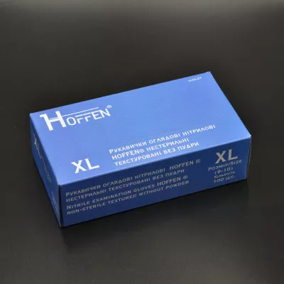 Перчатки нитриловые HOFFEN 3,5 г / фиолетовые / без пудры / не стерильные / размер-XL / 50 пар Перчатки нитриловые HOFFEN 3,5 г / фиолетовые / без пудры / не стерильные / размер-XL / 50 пар