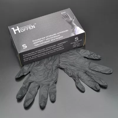 Перчатки нитриловые HOFFEN 3,5 г / черные / без пудры / не стерильные / размер-S / 50 пар Перчатки нитриловые HOFFEN 3,5 г / черные / без пудры / не стерильные / размер-S / 50 пар