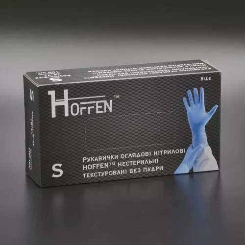 Рукавички нітрилові HOFFEN / сині / без пудри / не стерильні / розмір-S / 50 пар