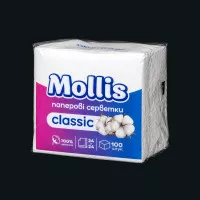 Салфетка Mollis / 24*24 см / 1-слойная / белая / 100 шт