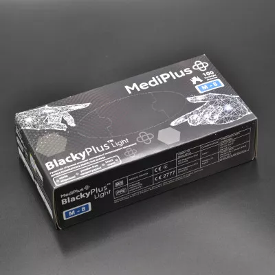 Перчатки нитриловые MediPlus BlackyPlus Light / черные / без пудры / не стерильные / размер-M / 100 шт
