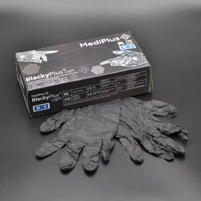 Перчатки нитриловые MediPlus BlackyPlus Light / черные / без пудры / не стерильные / размер-M / 100 шт
