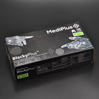 Перчатки нитриловые MediPlus BlackyPlus Light / черные / без пудры / не стерильные / размер-S / 100 шт