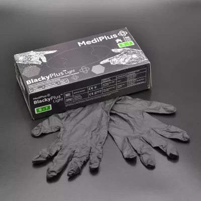 Перчатки нитриловые MediPlus BlackyPlus Light / черные / без пудры / не стерильные / размер-S / 100 шт