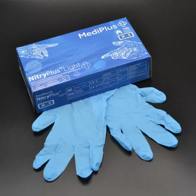 Перчатки нитриловые MediPlus NitryPlus Light / синие / без пудры / не стерильные / размер-M / 100 шт Перчатки нитриловые MediPlus NitryPlus Light / синие / без пудры / не стерильные / размер-M / 100 шт