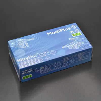 Перчатки нитриловые MediPlus NitryPlus Light / синие / без пудры / не стерильные / размер-S / 100 шт Перчатки нитриловые MediPlus NitryPlus Light / синие / без пудры / не стерильные / размер-S / 100 шт