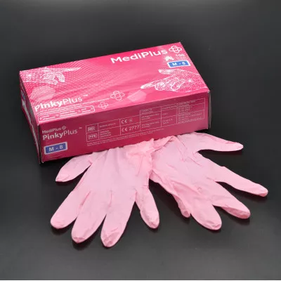 Перчатки нитриловые MediPlus PinkyPlus / розовые / без пудры / не стерильные / размер-M / 100 шт Перчатки нитриловые MediPlus PinkyPlus / розовые / без пудры / не стерильные / размер-M / 100 шт