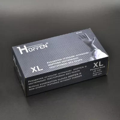Перчатки нитриловые HOFFEN 3,5 г / черные / без пудры / не стерильные / размер-XL / 50 пар Перчатки нитриловые HOFFEN 3,5 г / черные / без пудры / не стерильные / размер-XL / 50 пар
