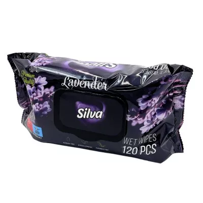 Серветки вологі Silva / з клапаном / чорні / Lavender / 120 шт Серветки вологі Silva / з клапаном / чорні / Lavender / 120 шт