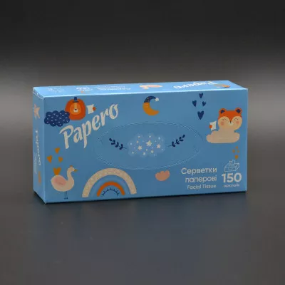 Салфетки в коробке Papero NF009 / 2-слойные / 19*20 см / синяя упаковка / 150 шт Салфетки в коробке Papero NF009 / 2-слойные / 19*20 см / синяя упаковка / 150 шт