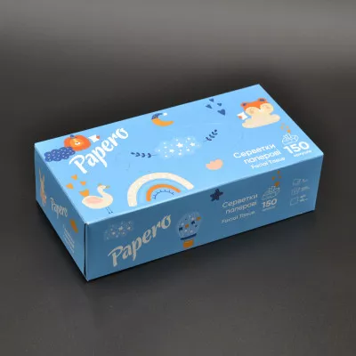Серветки в коробці Papero NF009 / 2-шарові / 19*20 см / синя упаковка / 150 шт Серветки в коробці Papero NF009 / 2-шарові / 19*20 см / синя упаковка / 150 шт