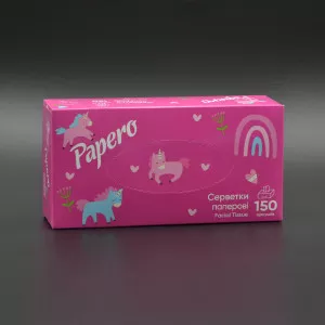 Серветки в коробці Papero NF010 / 2-шарові / 19*20 см / рожева упаковка / 150 шт Серветки в коробці Papero NF010 / 2-шарові / 19*20 см / рожева упаковка / 150 шт