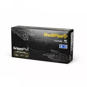 Перчатки нитриловые GrippyPlus / черные / без пудры / нестерильные / размер-M / 25 пар Перчатки нитриловые GrippyPlus / черные / без пудры / нестерильные / размер-M / 25 пар