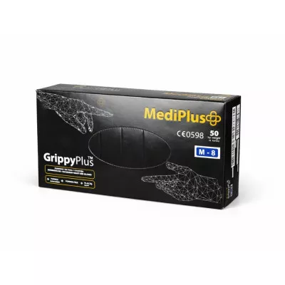 Рукавички нітрилові GrippyPlus / чорні / без пудри / нестерильні / розмір-M / 25 пар Рукавички нітрилові GrippyPlus / чорні / без пудри / нестерильні / розмір-M / 25 пар