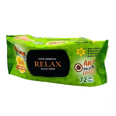 Салфетки влажные RELAX / с клапаном / черные / Антибактериальные / 72 шт Салфетки влажные RELAX / с клапаном / черные / Антибактериальные / 72 шт