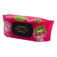 Салфетки влажные RELAX / с клапаном / черные / Яблоко / 72 шт Салфетки влажные RELAX / с клапаном / черные / Яблоко / 72 шт