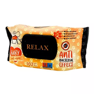 Салфетки влажные RELAX / с клапаном / черные / Антибактериальные / 102 шт Салфетки влажные RELAX / с клапаном / черные / Антибактериальные / 102 шт