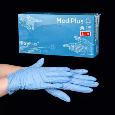 Перчатки нитриловые MediPlus NitryPlus 3,7 г / синие / без пудры / не стерильные / размер-L / 100 шт