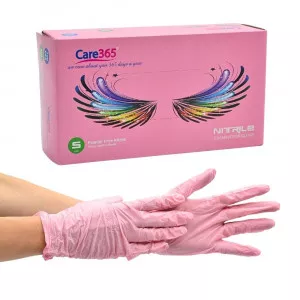 Перчатки нитриловые CARE365 / розовые / без пудры / не стерильные / размер-S / 50 пар Перчатки нитриловые CARE365 / розовые / без пудры / не стерильные / размер-S / 50 пар