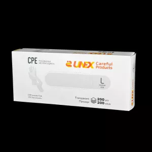 Перчатки одноразовые CPE UNEX / не припудренные / не стерильные / прозрачные / размер-L / 200 шт Перчатки одноразовые CPE UNEX / не припудренные / не стерильные / прозрачные / размер-L / 200 шт