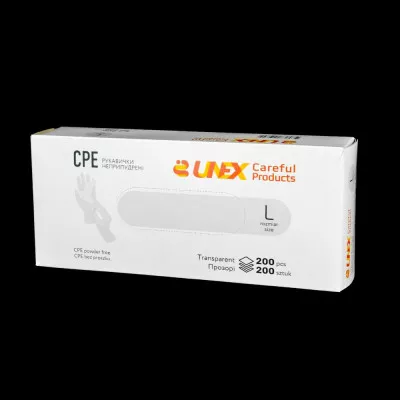 Рукавички одноразові CPE UNEX / не припудрені / не стерильні / прозорі / розмір-L / 200 шт Рукавички одноразові CPE UNEX / не припудрені / не стерильні / прозорі / розмір-L / 200 шт