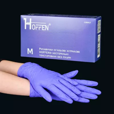 Перчатки нитриловые HOFFEN 3,5 г / кобальт / без пудры / не стерильные / размер-M / 50 пар Перчатки нитриловые HOFFEN 3,5 г / кобальт / без пудры / не стерильные / размер-M / 50 пар