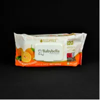 Серветки вологі Babybella / з клапаном / дитячі, аромат мандарина / 120 шт Серветки вологі Babybella / з клапаном / дитячі, аромат мандарина / 120 шт