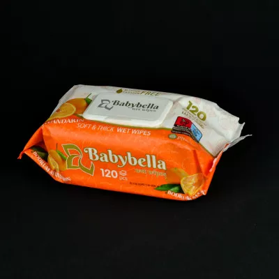 Серветки вологі Babybella / з клапаном / дитячі, аромат мандарина / 120 шт Серветки вологі Babybella / з клапаном / дитячі, аромат мандарина / 120 шт