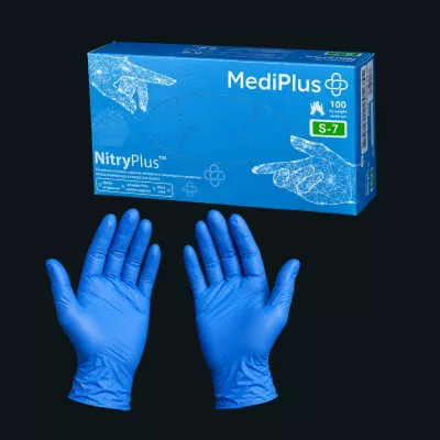 Рукавички нітрилові MediPlus NitryPlus 3,7 г / сині / без пудри / не стерильні / розмір-S / 100 шт Рукавички нітрилові MediPlus NitryPlus 3,7 г / сині / без пудри / не стерильні / розмір-S / 100 шт