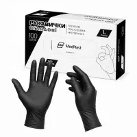 Рукавички нітрилові MedPlast 3,5 г / чорні / без пудри / не стерильні / розмір-L / 50 пар Рукавички нітрилові MedPlast 3,5 г / чорні / без пудри / не стерильні / розмір-L / 50 пар