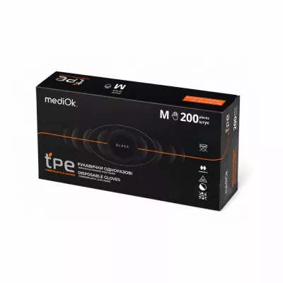 Рукавички одноразові mediOk TPE / чорні / розмір-M / 200 шт Рукавички одноразові mediOk TPE / чорні / розмір-M / 200 шт