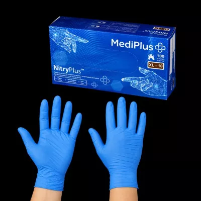Рукавички нітрилові MediPlus NitryPlus 3,7 г / сині / без пудри / не стерильні / розмір-XL / 100 шт Рукавички нітрилові MediPlus NitryPlus 3,7 г / сині / без пудри / не стерильні / розмір-XL / 100 шт