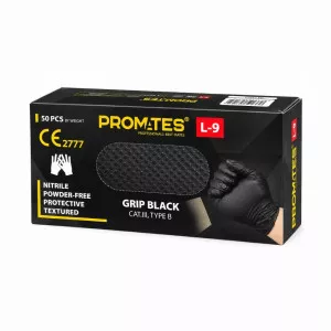 Перчатки нитриловые ProMates Grip Black / черные / без пудры / не стерильные / размер-L / 25 пар Перчатки нитриловые ProMates Grip Black / черные / без пудры / не стерильные / размер-L / 25 пар